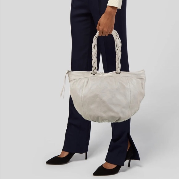 Furla Braided Double Handle Leather Hobo Slouchy Bag in grey EUC - Picture 4 of 17